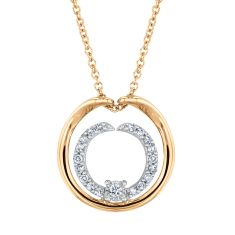 1/10ctw Diamond Two-Tone Double Enso Circle Pendant Necklace