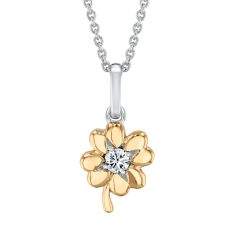 Hallmark 1/10ctw Diamond Two-Tone Sterling Silver and Yellow Gold Flower Pendant Necklace
