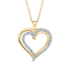 1/10ctw Diamond Yellow Gold Double Heart Pendant Necklace