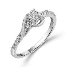 1/10ctw Round Diamond Cluster White Gold Promise Ring