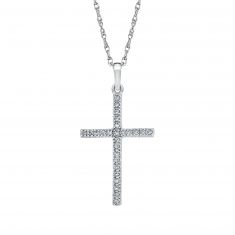 1/10ctw Round Diamond Cross Sterling Silver Pendant Necklace | Mills Collection
