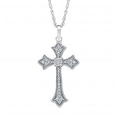 1/10ctw Round Diamond Cross Sterling Silver Pendant Necklace | Mills Collection