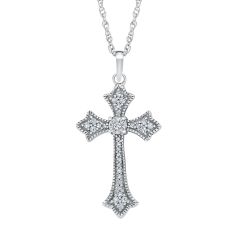 1/10ctw Round Diamond Cross Sterling Silver Pendant Necklace | Mills Collection