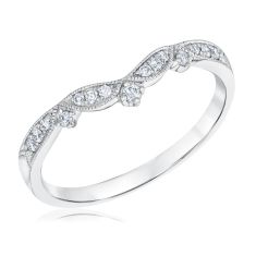 1/10ctw Round Diamond Curved Milgrain White Gold Wedding Band | Embrace Collection