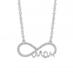 1/10ctw Round Diamond Mom Infinity Sterling Silver Pendant Necklace | Mills Collection
