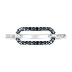 1/10ctw Treated Black Diamond and Diamond Paperclip Sterling Silver Ring