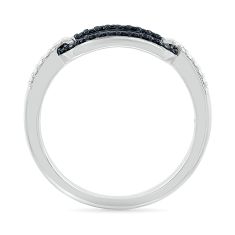 1/10ctw Treated Black Diamond and Diamond Paperclip Sterling Silver Ring
