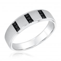 1/10ctw Treated Black Diamond Vertical Row White Gold Ring | Men's