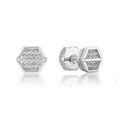 1/15ctw Diamond Hexagon Shaped Stainless Steel Stud Earrings | Men's