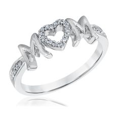 1/15ctw Diamond Sterling Silver Mom Heart Ring