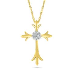 1/15ctw Diamond Traditional Cross Yellow Gold Pendant Necklace