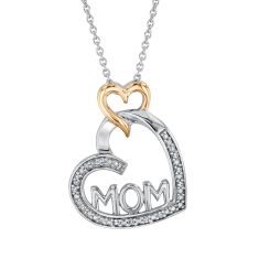 1/15ctw Diamond Two-Tone Double Heart Mom Pendant Necklace