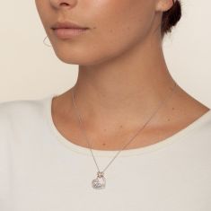 1/15ctw Diamond Two-Tone Double Heart Mom Pendant Necklace