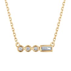 1/15ctw Round and Baguette Diamond Yellow Gold Bar Necklace