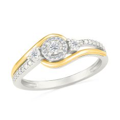 1/15ctw Round Diamond Halo Two-Tone Yellow Gold and Sterling Silver Promise Ring
