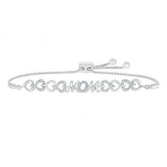 1/15ctw Round Diamond Mom Sterling Silver Bolo Bracelet