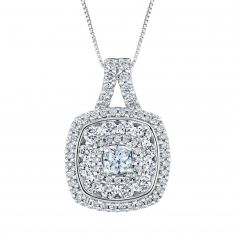 1 1/10ctw Cushion Diamond Frame White Gold Pendant Necklace