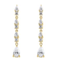 1 1/10ctw Pear and Round Diamond Yellow Gold Drop Earrings - Diamond Collection