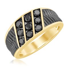 1 1/10ctw Treated Black Diamond Yellow Gold and Rhodium-Plated Ring - Men's