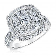 1 1/2ctw Cushion Diamond Double Frame White Gold Engagement Ring