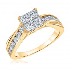 1 1/2ctw Diamond Princess Quad Yellow Gold Cluster Engagement Ring | Glow Collection