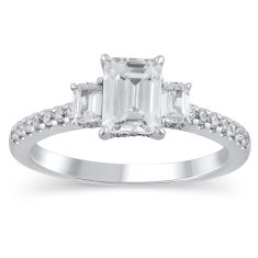 1 1/2ctw Emerald Diamond Three-Stone White Gold Engagement Ring - Couture Collection