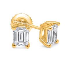 1 1/2ctw Emerald Lab Grown Diamond Yellow Gold Solitaire Stud Earrings
