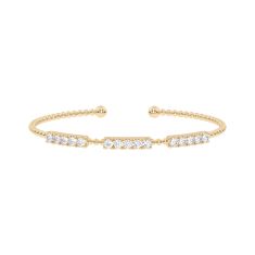 1 1/2ctw Lab Grown Diamond Multi-Row Yellow Gold Beaded Bangle Bracelet