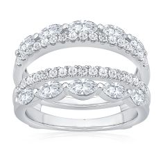 1 1/2ctw Marquise and Round Diamond White Gold Ring Guard - Embrace Collection
