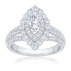 1 1/2ctw Marquise Diamond Double Halo White Gold Engagement Ring - Couture Collection