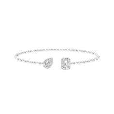 1 1/2ctw Multi-Shaped Lab Grown Diamond White Gold Beaded Bangle Bracelet