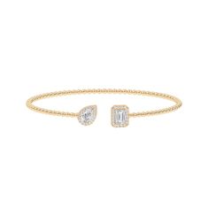 1 1/2ctw Multi-Shaped Lab Grown Diamond Yellow Gold Beaded Bangle Bracelet