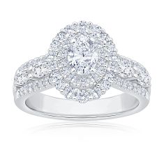 1 1/2ctw Oval Diamond Double Halo White Gold Engagement Ring - Couture Collection