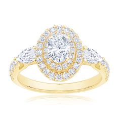 1 1/2ctw Oval Diamond Double Halo Yellow Gold Engagement Ring - Glow Collection