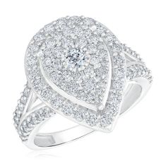 1 1/2ctw Pear Diamond Composite Halo White Gold Engagement Ring | Harmony Collection