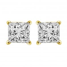 1 1/2ctw Princess Diamond Solitaire Yellow Gold Stud Earrings | Heritage