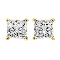 1 1/2ctw Princess Diamond Solitaire Yellow Gold Stud Earrings - Heritage