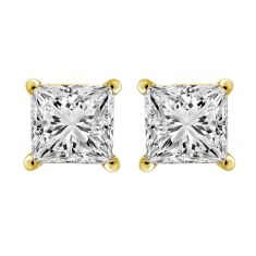 1 1/2ctw Princess Diamond Solitaire Yellow Gold Stud Earrings | Heritage