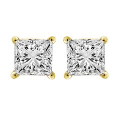 1 1/2ctw Princess Diamond Solitaire Yellow Gold Stud Earrings - Heritage Collection