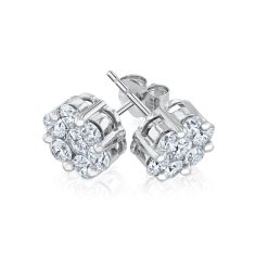 1 1/2ctw Round Diamond Composite Flower White Gold Stud Earrings