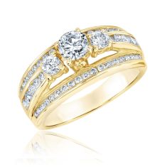 1 1/2ctw Round Diamond Three-Stone Yellow Gold Engagement Ring | Glow Collection