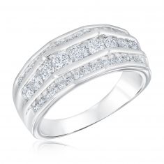 1 1/2ctw Round Diamond Three Row White Gold Band | Men's