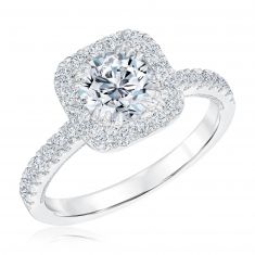 1 1/2ctw Round Lab Grown Diamond Cushion Halo White Gold Engagement Ring | Chemistry
