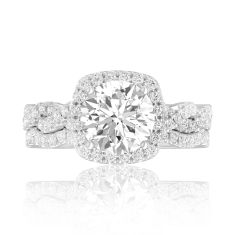 1 1/2ctw Round Lab Grown Diamond Halo Twist Band White Gold Engagement and Wedding Ring Bridal Set
