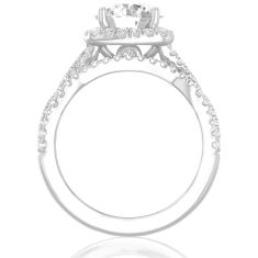 1 1/2ctw Round Lab Grown Diamond Halo Twist Band White Gold Engagement and Wedding Ring Bridal Set