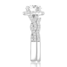 1 1/2ctw Round Lab Grown Diamond Halo Twist Band White Gold Engagement and Wedding Ring Bridal Set
