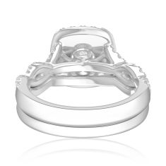 1 1/2ctw Round Lab Grown Diamond Halo Twist Band White Gold Engagement and Wedding Ring Bridal Set
