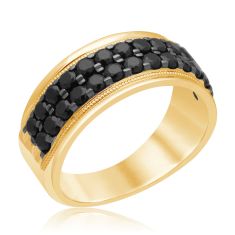 1 1/2ctw Treated Black Diamond Two-Row Yellow Gold Band | Men's