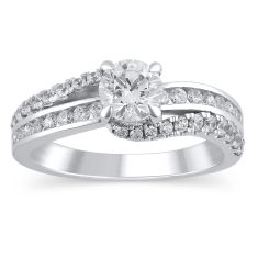 1 1/3ctw Round Diamond White Gold Bypass Engagement Ring - Timeless Collection