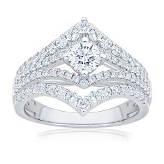 1 1/3ctw Round Diamond White Gold Chevron Engagement Ring - Timeless Collection